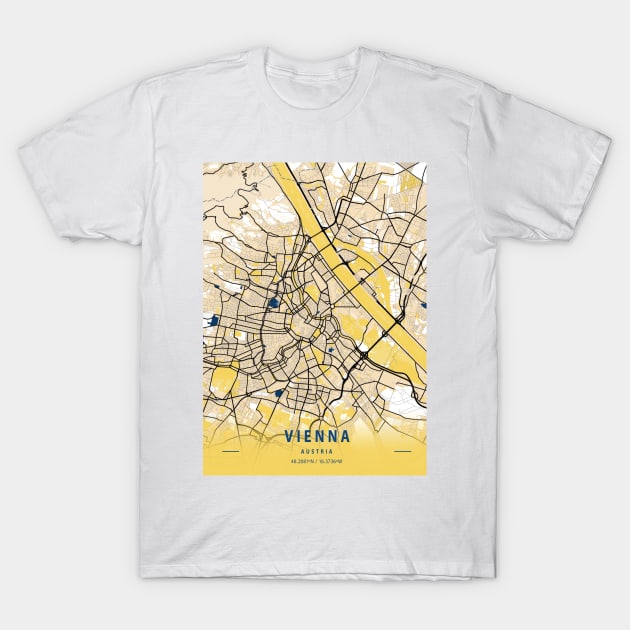 Vienna - Austria Yellow City Map T-Shirt by tienstencil